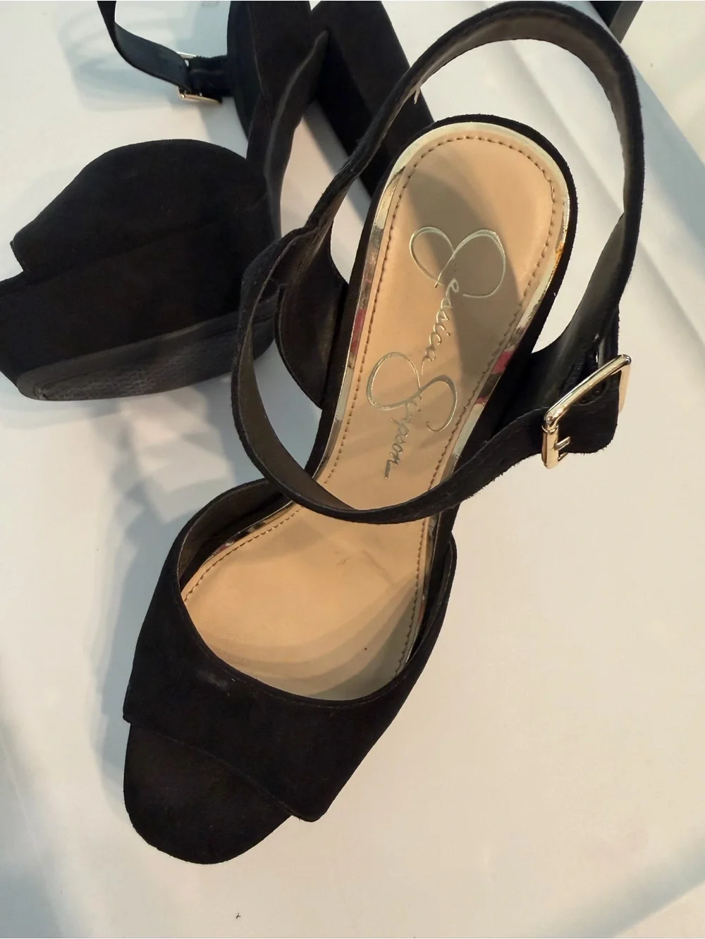 Jessica Simpson priella Black Suede Platform Block Heel Sandals with Ankle Strap